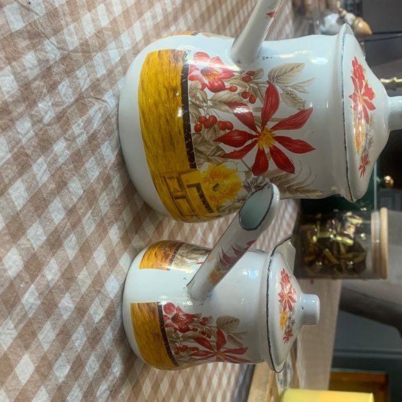 Charming Floral Enamel Cookware Set in Red and Yellow - Picture 2 of 2